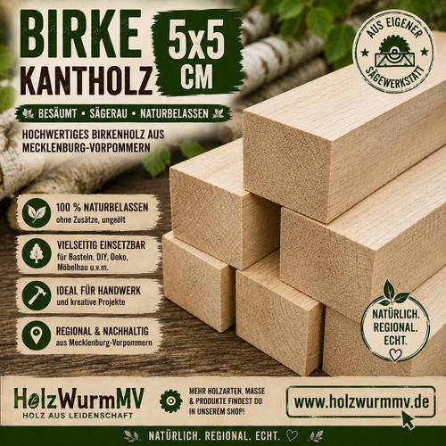 Birke kantholz 5x5 sägerau - kantholz,